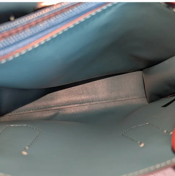 Michael Kors Brown Satchel with Teal and Light Blue Trim - Picture 4 of 13